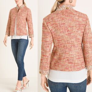 CHICO'S Tweed Embellished Collar Jacket Top Size 3 US 16 / XL